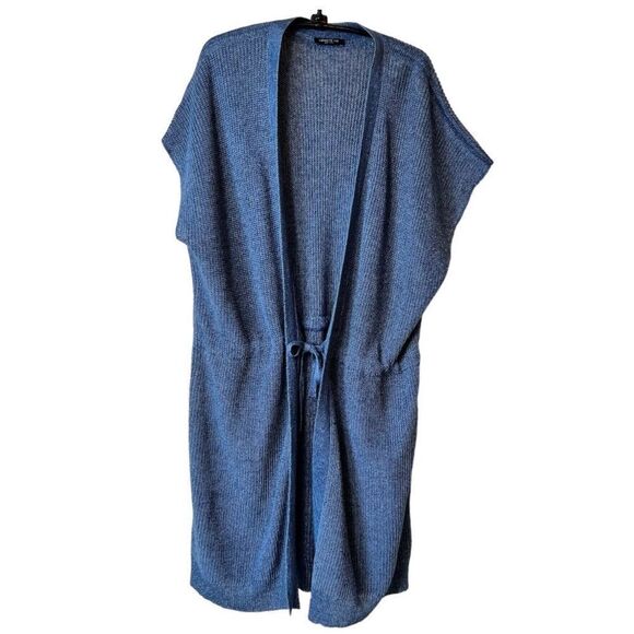 Lafayette 148 New York Vest Blue Marled Long Line Hemp Cardigan - Picture 13 of 13